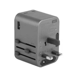 Energea Travelworld 2-Port Usb-C And 1-Port Usb-A Gan 65W Travel Adapter - Gunmetal